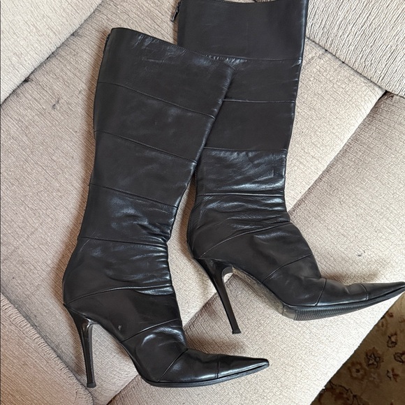 Kenneth Cole New York Elegant Stiletto Black Leather Knee-High Boots - size 7.5 - Picture 1 of 5